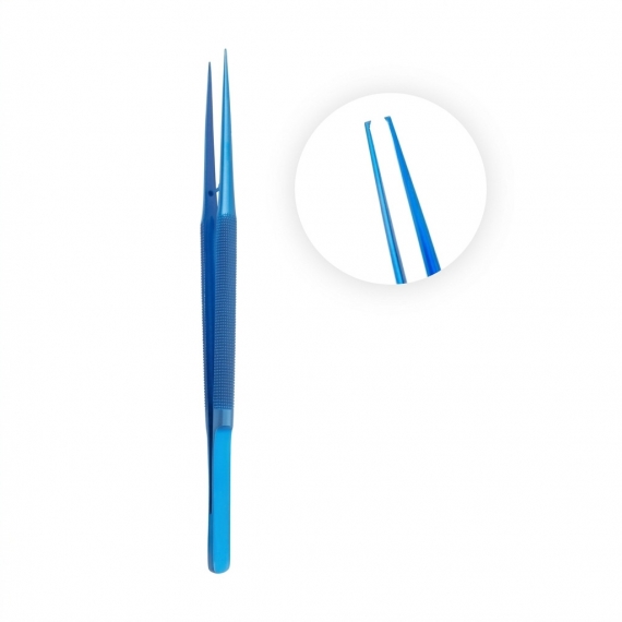 Microsurgical titanium tweezers, 1x2 teeth, 18 cm