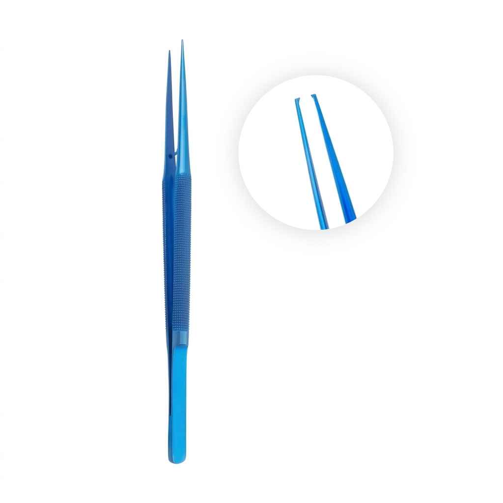 Microsurgical titanium tweezers, 1x2 teeth, 18 cm