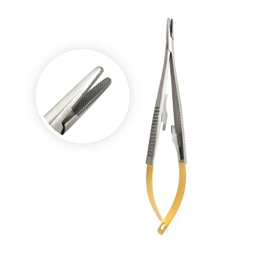 Castroviejo microsurgical needle holder, straight, 14 cm