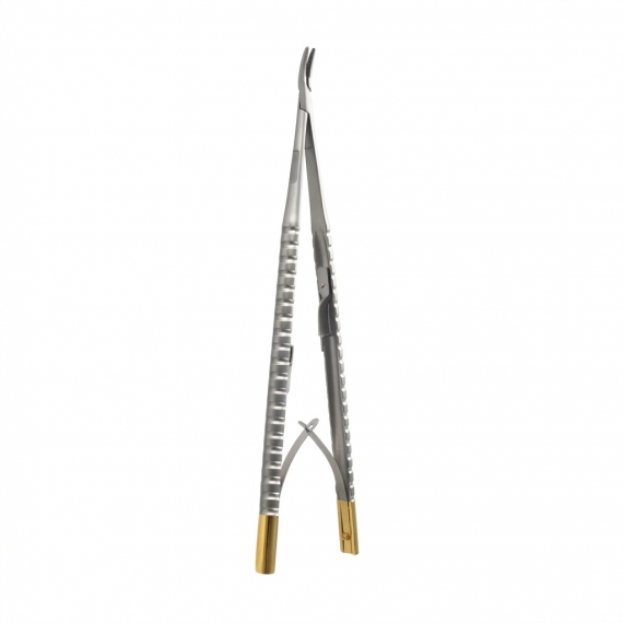 Barraquer Castroviejo needle holder curved TC Gold 14 cm