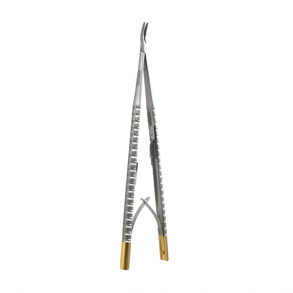 Barraquer Castroviejo needle holder curved TC Gold 14 cm